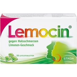 Verpackung von Lutschtabletten gegen Halsschmerzen, Geschmack Limone.